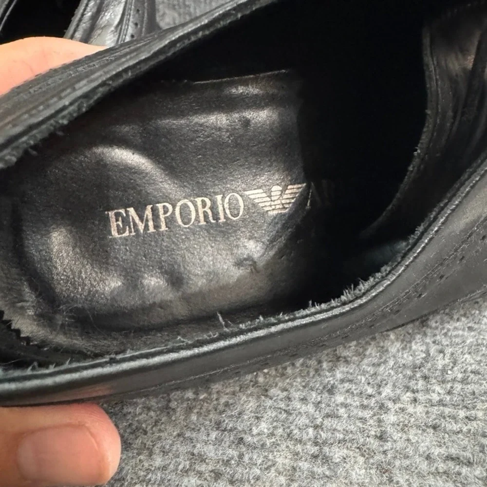 Emporio Armani Mens Black Leather Wingtip Brogue Oxford Dress Shoes Italy 41.5